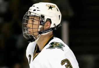 SAN JOSE, CA - APRIL 25:  Stephane Robidas #3 of the Dallas Stars skates with a cage on his helmet to protect his broken nose during game one of the Western Conference Semifinals of the 2008 NHL Stanley Cup Playoffs against the San Jose Sharks at HP Pavilion on April 25, 2008 in San Jose, California. The Stars defeated the Sharks 3-2 in overtime to take a 1-0 series lead. (Photo by Christian Petersen/Getty Images)