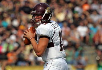 WEST LAFAYETTE, IN - SEPTEMBER 20:  Quarterback Dan LeFevour #13 of the Central Michigan Chippewas during play against the Purdue Boilermakers at Ross-Ade Stadium on September 20, 2008 in West Lafayette, Indiana.  (Photo by Ronald Martinez/Getty Images)