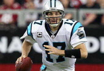 GLENDALE, AZ - NOVEMBER 01:  Quarterback Jake Delhomme #17 of the Carolina Panthers scrambles with the ball during the NFL game against the Arizona Cardinals at the Universtity of Phoenix Stadium on November 1, 2009 in Glendale, Arizona. The Panthers defeated the Cardinals 34-21.  (Photo by Christian Petersen/Getty Images)