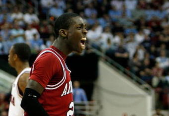 RALEIGH, NC - MARCH 21:  Patrick Beverley #21 of the Arkansas Razorbacks reacts during the game against the Indiana Hoosiers during the first round of the 2008 NCAA Men's Basketball Tournament East Regional at RBC Center March 21, 2008 in Raleigh, North Carolina.  (Photo by Streeter Lecka/Getty Images)