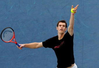 VALENCIA, SPAIN - NOVEMBER 02:  Andy Murray of Great Britain serves the ball during a training session on day one of the ATP 500 World Tour Valencia Open tennis tournament at the Ciudad de las Artes y las Ciencias on November 2, 2009 in Valencia, Spain.  (Photo by Jasper Juinen/Getty Images)