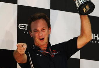 ABU DHABI, UNITED ARAB EMIRATES - NOVEMBER 01:  Red Bull Racing Team Principal Christian Horner celebrates with the winning Constructors Trophy following the Abu Dhabi Formula One Grand Prix at the Yas Marina Circuit on November 1, 2009 in Abu Dhabi, United Arab Emirates.  (Photo by Mark Thompson/Getty Images)