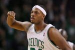BOSTON - NOVEMBER 01:  Paul Pierce #34 of the Boston Celtics celebrates a three point shot in the fourth quarter against the New Orleans Hornets at the TD Garden on November 1, 2009 in Boston, Massachusetts. The Celtics defeated the Hornets 97-87. NOTE TO USER: User expressly acknowledges and agrees that, by downloading and or using this photograph, User is consenting to the terms and conditions of the Getty Images License Agreement.  (Photo by Elsa/Getty Images)