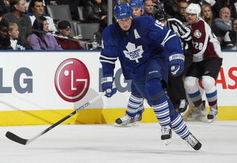 TORONTO, ON - OCTOBER 13:  Tomas Kaberle #15 of the Toronto Maple Leafs skates in a game against the Colorado Avalanche on October 13, 2009 at the Air Canada Centre in Toronto, Ontario. The Avalanche defeated the Leafs 4-1. (Photo by Claus Andersen/Getty Images)