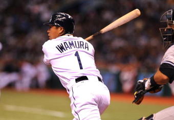 ST. PETERSBURG, FL - APRIL 13: Infielder Akinori Iwamura #1 of the Tampa Bay Rays bats against the New York Yankees on April 13, 2009 at Tropicana Field in St. Petersburg, Florida.  (Photo by Al Messerschmidt/Getty Images) 