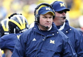 ANN ARBOR, MI - OCTOBER 24:  Head Coach Rich Rodriguez of the Michigan Wolverines looks on while playing the Penn State Nittany Lions on October 24, 2009 at Michigan Stadium in Ann Arbor, Michigan. Penn State won the game 35-10.  (Photo by Gregory Shamus/Getty Images)