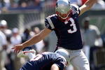 EAST RUTHERFORD, NJ - SEPTEMBER 20: Stephen Gostkowski #3 of the New England Patriots kicks against the New York Jets at Giants Stadium on September 20, 2009 in East Rutherford, New Jersey.  (Photo by Nick Laham/Getty Images)
