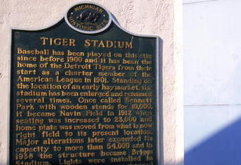 27 Sep 1999:  A view of the Tiger Stadium with Tyrus Raymond Cobb plaque taken during the last game played at the Tiger Stadium against the Kansas City Royals in Detroit, Michigan. The Tigers defeated the Royals 8-2. Mandatory Credit: Ezra O. Shaw  /Allsport