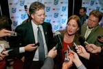 CHARLOTTE, NC - OCTOBER 14:  Nascar CEO Brian France and International Speedway President Lesa France Kennedy speak to the media after the Hall of Fame announcementsÊon October 14, 2009 in Charlotte, North Carolina.  (Photo by John Harrelson/Getty Images for NASCAR)