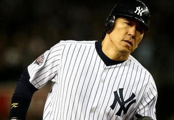 NEW YORK - OCTOBER 29:  Hideki Matsui #55 of the New York Yankees celebrates after hitting a solo home run in the sixth inning against the Philadelphia Phillies at Yankee Stadium on October 29, 2009 in the Bronx borough of New York City.  (Photo by Chris McGrath/Getty Images)