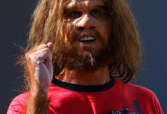 JACKSONVILLE, FL - OCTOBER 31:  The GEICO Caveman looks on before the game between the Florida Gators and the Georgia Bulldogs at Jacksonville Municipal Stadium on October 31, 2009 in Jacksonville, Florida.  (Photo by Kevin C. Cox/Getty Images)