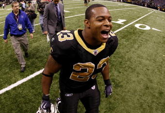 NEW ORLEANS - NOVEMBER 2:  Pierre Thomas #23 of the New Orleans Saints leaves the field after his teams 35-27 victory over the Atlanta Falcons in the game at the Louisiana Superdome on November 2, 2009 in New Orleans, Louisiana. (Photo by Chris Graythen/Getty Images)
