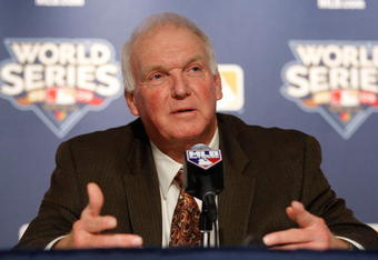 NEW YORK - NOVEMBER 03:  Manager Charlie Manuel of the Philadelphia Phillies speaks to the media during a press conference at Yankee Stadium on November 3, 2009 in the Bronx borough of New York City.  (Photo by Jared Wickerham/Getty Images)
