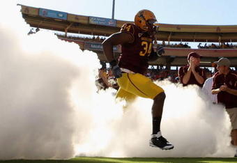 TEMPE, AZ - OCTOBER 03:  James Brooks #34 of the Arizona State Sun Devils runs out onto the field before the college football game against the Oregon State Beavers at Sun Devil Stadium on October 3, 2009 in Tempe, Arizona. The Beavers defeated the Sun Devils 28-17.  (Photo by Christian Petersen/Getty Images)