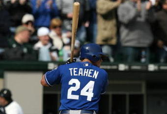 CHICAGO - APRIL 09:  Mark Teahen #24 of the Kansas City Roayls bats against the Chicago White Sox at U.S. Cellular Field on April 9, 2009 in Chicago, Illinois. The Royals won 2-1.  (Photo by Jonathan Daniel/Getty Images)