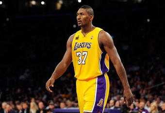 LOS ANGELES, CA - OCTOBER 30:  Ron Artest #37 of the Los Angeles Lakers walks against  Dallas Mavericks at Staples Center on October 30, 2009 in Los Angeles, California.  NOTE TO USER: User expressly acknowledges and agrees that, by downloading and/or using this Photograph, user is consenting to the terms and conditions of the Getty Images License Agreement.  (Photo by Kevork Djansezian/Getty Images)