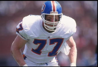 8 Sep 1991:  Defensive lineman Karl Mecklenburg of the Denver Broncos looks on during a game against the Los Angeles Raiders at the Coliseum in Los Angeles, California.  The Raiders won the game, 16-13. Mandatory Credit: Stephen Dunn  /Allsport