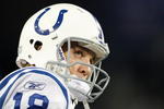 NASHVILLE, TN - OCTOBER 11:  Peyton Manning #18 of the Indianapolis Colts looks on during the NFL game against the Tennessee Titans at LP Field on October 11, 2009 in Nashville, Tennessee. The Colts defeated the Titans 31-9.  (Photo by Andy Lyons/Getty Images)