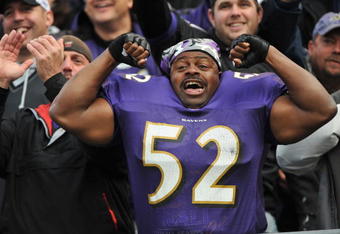 BALTIMORE - NOVEMBER 1: A fan of the Baltimore Ravens cheers against the Denver Broncos at M&T Bank Stadium on November 1, 2009 in Baltimore, Maryland. (Photo by Larry French/Getty Images)