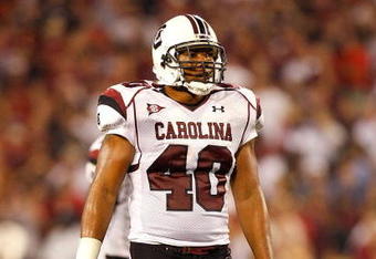 ATHENS, GA - SEPTEMBER 12:  Eric Norwood #40 of the South Carolina Gamecocks against the Georgia Bulldogs at Sanford Stadium on September 12, 2009 in Athens, Georgia.  (Photo by Kevin C. Cox/Getty Images)
