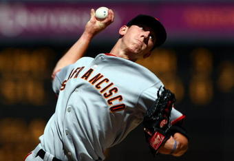 SAN DIEGO - SEPTEMBER 16:  Starting Pitcher Tim Linecum #55 of the San Francisco Giants pitches against the San Diego Padres at Petco Park September 16, 2007 in San Diego, California.  (Photo by Donald Miralle/Getty Images)