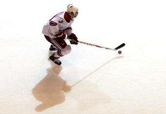 GLENDALE, AZ - NOVEMBER 02:  Keith Yandle #3 of the Phoenix Coyotes skates with the puck during the NHL game against the Los Angeles Kings at Jobing.com Arena on November 2, 2009 in Glendale, Arizona. The Kings defeated the Coyotes 5-3.  (Photo by Christian Petersen/Getty Images)