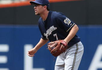 NEW YORK - APRIL 19:  J.J. Hardy #7 of the Milwaukee Brewers in the field against the New York Mets at Citi Field on April 19, 2009 in the Flushing neighborhood of the Queens borough of New York City.  (Photo by Nick Laham/Getty Images)