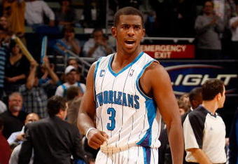 NEW ORLEANS - NOVEMBER 04:  Chris Paul #3 of the New Orleans Hornets reacts to tying the game against the Dallas Mavericks at New Orleans Arena on November 4, 2009 in New Orleans, Louisiana.  NOTE TO USER: User expressly acknowledges and agrees that, by downloading and or using this photograph, User is consenting to the terms and conditions of the Getty Images License Agreement.  (Photo by Chris Graythen/Getty Images)