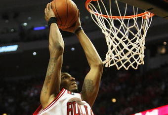 CHICAGO - APRIL 30: Tyrus Thomas #24 of the Chicago Bulls goes up for a dunk against the Boston Celtics in Game Six of the Eastern Conference Quarterfinals during the 2009 NBA Playoffs at the United Center on April 30, 2009 in Chicago, Illinois. The Bulls defeated the Celtics 128-127 in triple-overtime. NOTE TO USER: User expressly acknowledges and agreees that, by downloading and/or using this Photograph, User is consenting to the terms and conditions of the Getty Images License Agreement. (Photo by Jonathan Daniel/Getty Images)