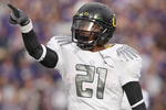 SEATTLE - OCTOBER 24:  LaMichael James #21 of the Oregon Ducks celebrates on the field during the game against the Washington Huskies on October 24, 2009 at Husky Stadium in Seattle, Washington. The Ducks defeated the Huskies 43-19. (Photo by Otto Greule Jr/Getty Images)
