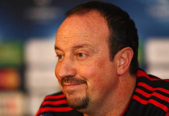 LYON, FRANCE - NOVEMBER 03:  Rafael Benitez the manager of Liverpool smiles during the Liverpool press conference at the Stade de Gerland ahead of the UEFA Champions League group E match on November 3, 2009 in Lyon, France.  (Photo by Michael Steele/Getty Images)