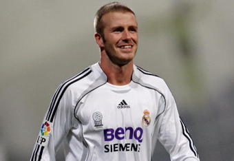 MADRID, SPAIN - JUNE 17:  David Beckham of Real Madrid celebrates after Real won the Primera Liga after the Primera Liga match between Real Madrid and Mallorca at the Santiago Bernabeu stadium on June 17, 2007 in Madrid, Spain.  (Photo by Denis Doyle/Getty Images)