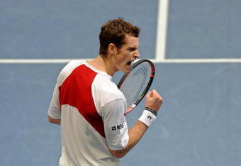 VALENCIA, SPAIN - NOVEMBER 06:  Andy Murray of Great Britain celebrates a breakpoint in his quarter final match against Albert Montanes of Spain during the ATP 500 World Tour Valencia Open tennis tournament at the Ciudad de las Artes y las Ciencias on November 6, 2009 in Valencia, Spain. Murray won the match in two sets, 6-4 and 6-2.  (Photo by Jasper Juinen/Getty Images)