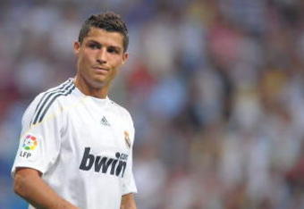 MADRID, SPAIN - AUGUST 29:  Cristiano Ronaldo of Real Madrid reacts during the La Liga match between Real Madrid and Deportivo La Coruna at the Santiago Bernabeu stadium on August 29, 2009 in Madrid, Spain.  (Photo by Denis Doyle/Getty Images)