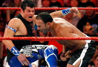 LAS VEGAS - AUGUST 24:  Wrestlers Evan Bourne (L) and Chavo Guerrero compete during the WWE Monday Night Raw show at the Thomas & Mack Center August 24, 2009 in Las Vegas, Nevada.  (Photo by Ethan Miller/Getty Images)