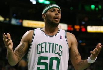 BOSTON - MAY 06:  Eddie House #50 of the Boston Celtics reacts after he is called for a foul in the second half against the Orlando Magic in Game Two of the Eastern Conference Semifinals during the 2009 NBA Playoffs at TD Banknorth Garden on May 6, 2009 in Boston, Massachusetts. The Boston Celtics defeated the Orlando Magic 112-94. NOTE TO USER: User expressly acknowledges and agrees that, by downloading and or using this photograph, User is consenting to the terms and conditions of the Getty Images License Agreement.  (Photo by Elsa/Getty Images)