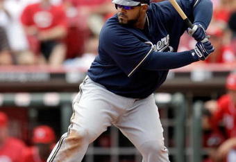 CINCINNATI - JULY 19:  Prince Fielder #28 of the Milwaukee Brewers is pictured at bat during the game against the Cincinnati Reds at Great American Ball Park on July 19, 2009 in Cincinnati, Ohio.  (Photo by Andy Lyons/Getty Images)