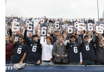 EAST HARTFORD, CT - OCTOBER 31:  Fans remember Jasper Howard, the murdered Connecticut Huskies cornerback, during a moment of silence before the game against the Rutgers Scarlet Knights on October 31, 2009 at Rentschler Field in East Hartford, Connecticut.  (Photo by Elsa/Getty Images)