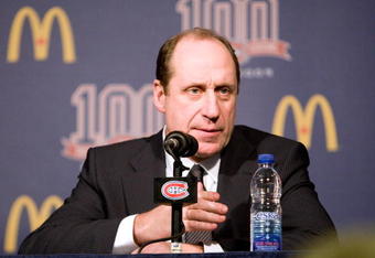 MONTREAL- MARCH 10:  Montreal Canadiens head coach Bob Gainey talks to members of the media after defeating the Edmonton Oilers 4-3 at the Bell Centre on March 10, 2009 in Montreal, Quebec, Canada.  The Canadiens defeated the Oilers 4-3 in overtime.  (Photo by Richard Wolowicz/Getty Images)