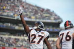 BALTIMORE - NOVEMBER 1: Knowshon Moreno #27 of the Denver Broncos celebrates his team's only touchdown against the Baltimore Ravens at M&T Bank Stadium on November 1, 2009 in Baltimore, Maryland. (Photo by Larry French/Getty Images)