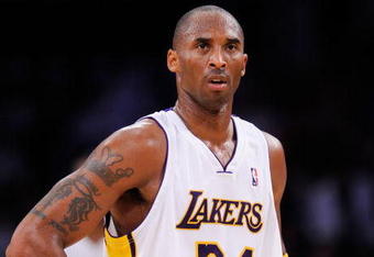 LOS ANGELES, CA - NOVEMBER 01:  Kobe Bryant #24 of the Los Angeles Lakers looks on against the Atlanta Hawks during the NBA basketball game at Staples Center on November 1, 2009 in Los Angeles, California. NOTE TO USER: User expressly acknowledges and agrees that, by downloading and/or using this Photograph, user is consenting to the terms and conditions of the Getty Images License Agreement.  (Photo by Kevork Djansezian/Getty Images)
