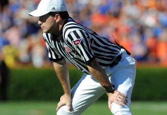 GAINESVILLE, FL - OCTOBER 17: SEC referee Marc Curles watches play as the Florida Gators host the Arkansas Razorbacks October 17, 2009 at Ben Hill Griffin Stadium in Gainesville, Florida.  (Photo by Al Messerschmidt/Getty Images)