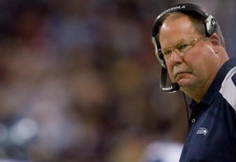 ST. LOUIS, MO - DECEMBER 14: Head coach Mike Holmgren of the Seattle Seahawks watches his team play against the St. Louis Rams at the Edward Jones Dome on December 14, 2008 in St. Louis, Missouri.  The Seahawks beat the Rams 23-20.  (Photo by Dilip Vishwanat/Getty Images)