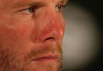 GREEN BAY, WI - MARCH 06: Quarterback Brett Favre of the Green Bay Packers listens to a question at his retirement press conference on March 6, 2008 at Lambeau Field in Green Bay, Wisconsin. (Photo by Jonathan Daniel/Getty Images)