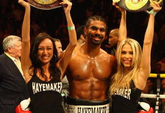 LONDON - NOVEMBER 15:  David Haye of Great Britain celebrates winning in the fifth round of the heavyweight fight against Monte Barrett of United States at the O2 Centre on November 15, 2008 in London, England.  (Photo by Paul Gilham/Getty Images)