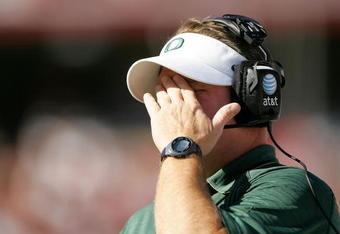PALO ALTO, CA - NOVEMBER 07:  Oregon Ducks head coach Chip Kelly wipes his face during the first half of their game agains the the Stanford Cardinal at Stanford Stadium on November 7, 2009 in Palo Alto, California.  (Photo by Ezra Shaw/Getty Images)