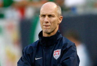 CHICAGO - JULY 23:  Head coach Bob Bradley of the USA looks on against Honduras during their CONCACAF Cup Semifinal match at Soldier Field on July 23, 2009 in Chicago, Illinois.  (Photo by Brian Kersey/Getty Images)