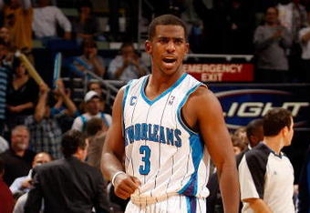 NEW ORLEANS - NOVEMBER 04:  Chris Paul #3 of the New Orleans Hornets reacts to tying the game against the Dallas Mavericks at New Orleans Arena on November 4, 2009 in New Orleans, Louisiana.  NOTE TO USER: User expressly acknowledges and agrees that, by downloading and or using this photograph, User is consenting to the terms and conditions of the Getty Images License Agreement.  (Photo by Chris Graythen/Getty Images)