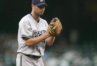 HOUSTON - APRIL 18: Doug Davis #49 of the Milwaukee Brewers lines up the pitch during the game against the Houston Astros on April 18, 2006 at Minute Maid Park in Houston, Texas. (Photo by Ronald Martinez/Getty Images)    