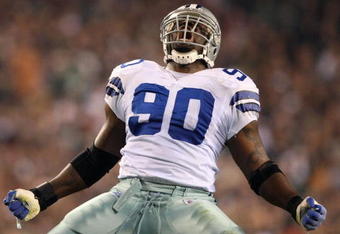PHILADELPHIA - NOVEMBER 08:  Jay Ratliff #90 of the Dallas Cowboys reacts after he sacked Donovan McNabb #5 of the Philadelphia Eagles at Lincoln Financial Field on November 8, 2009 in Philadelphia, Pennsylvania.  (Photo by Al Bello/Getty Images)